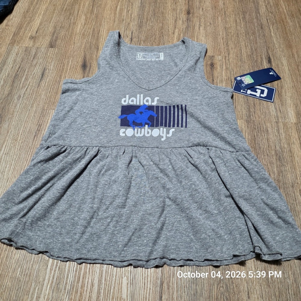 NWT Team LJ Dallas Cowboys Piper Peplum Tank Top Heather Grey Small V-Neck NFL